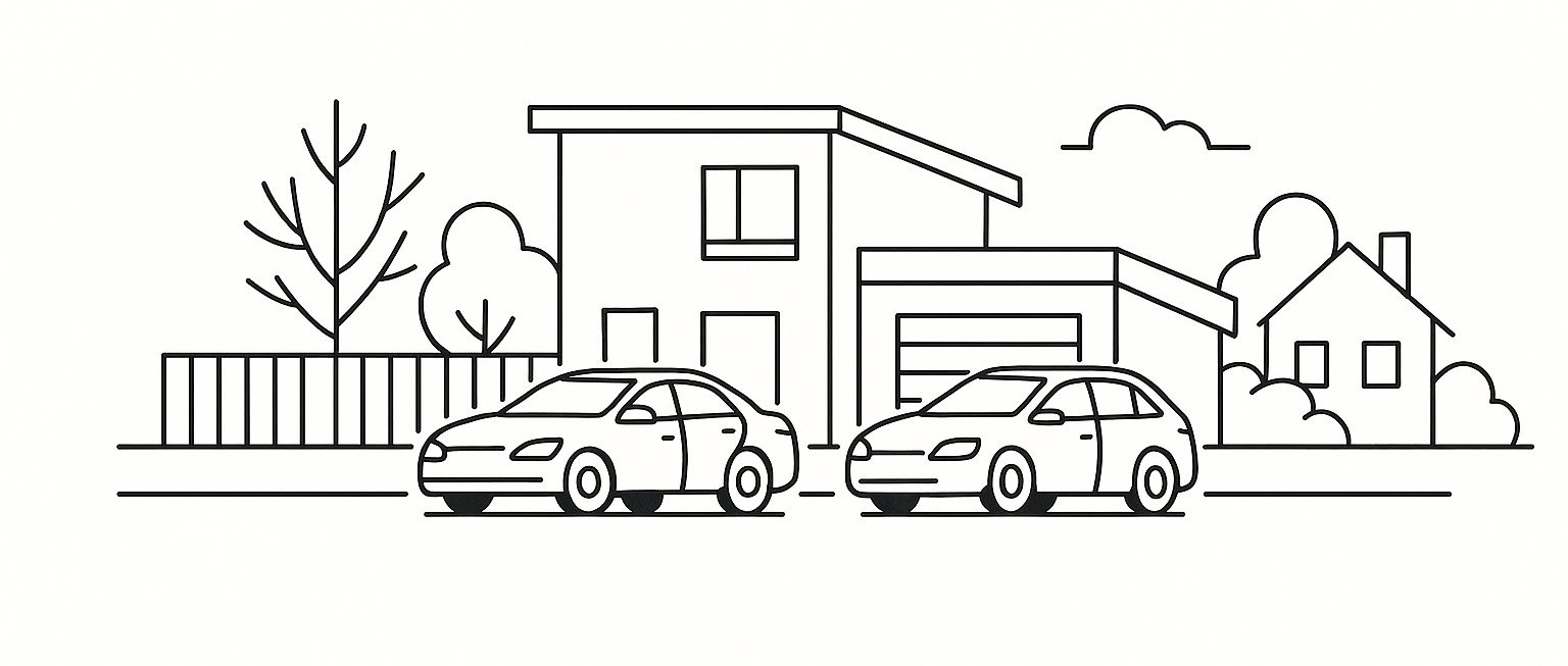 Minimalist house with cars